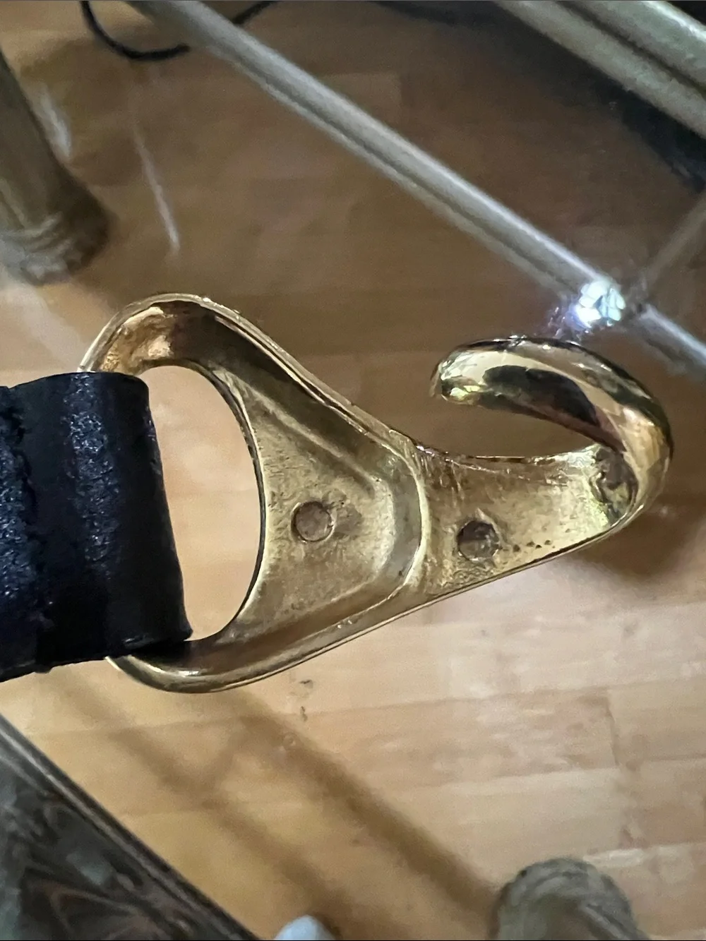 Chico's Black Genuine Leather Belt with Sculpted Gold Hook